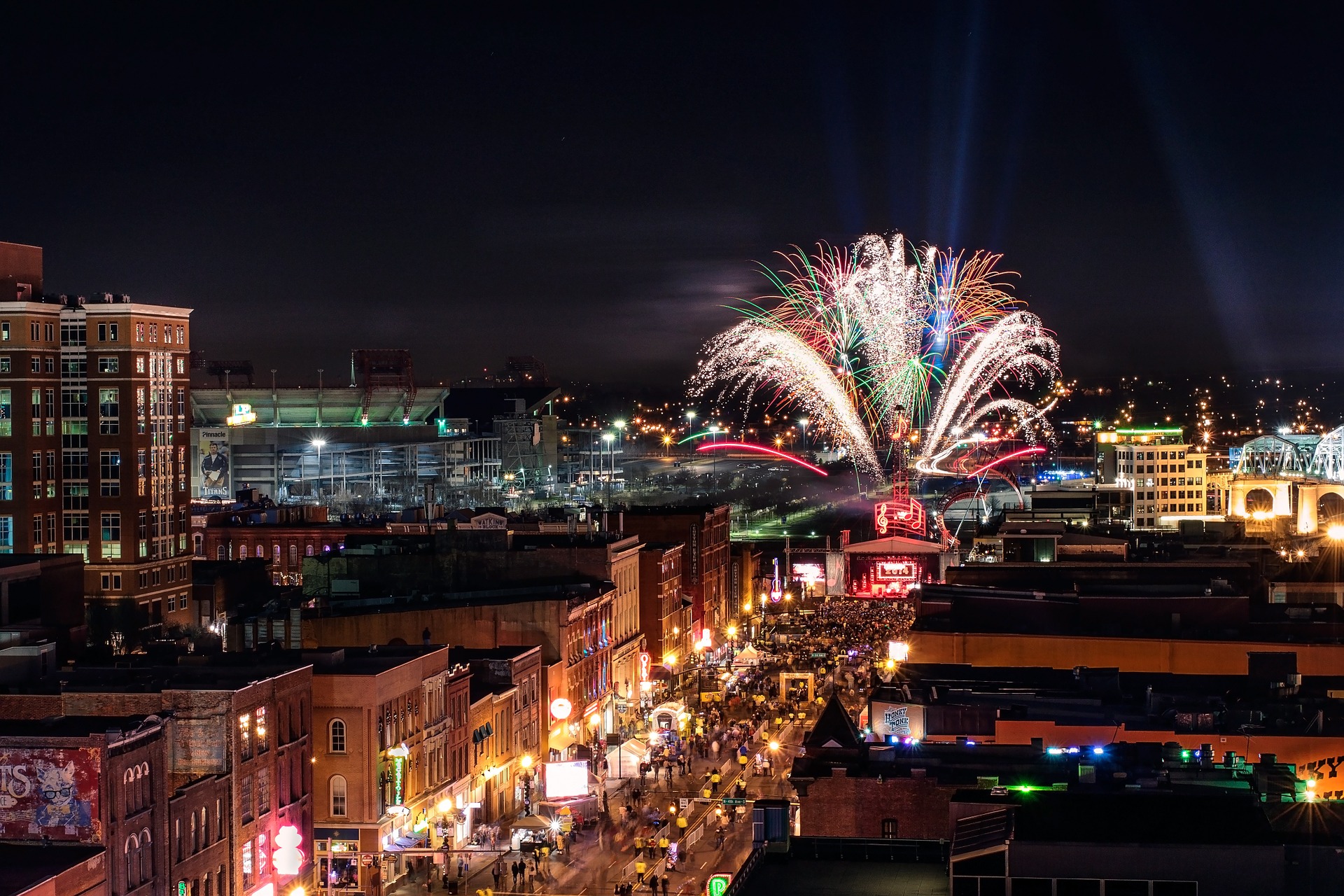Nashville New Years Fireworks Over Broadway