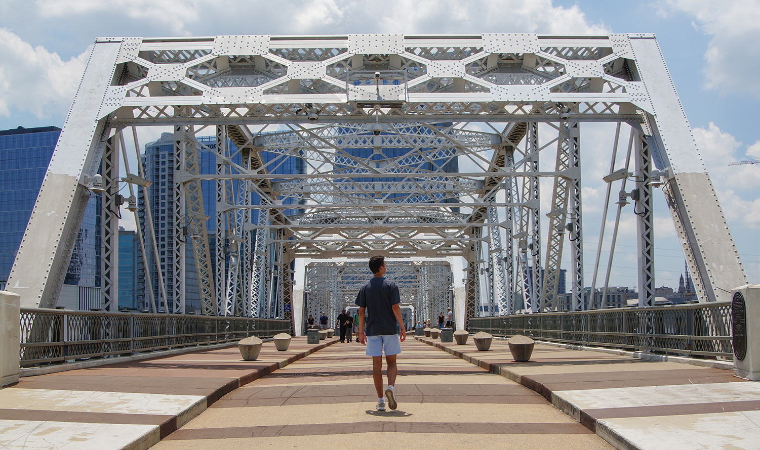 Walking on John Seigenthaler Pedestrian Bridge