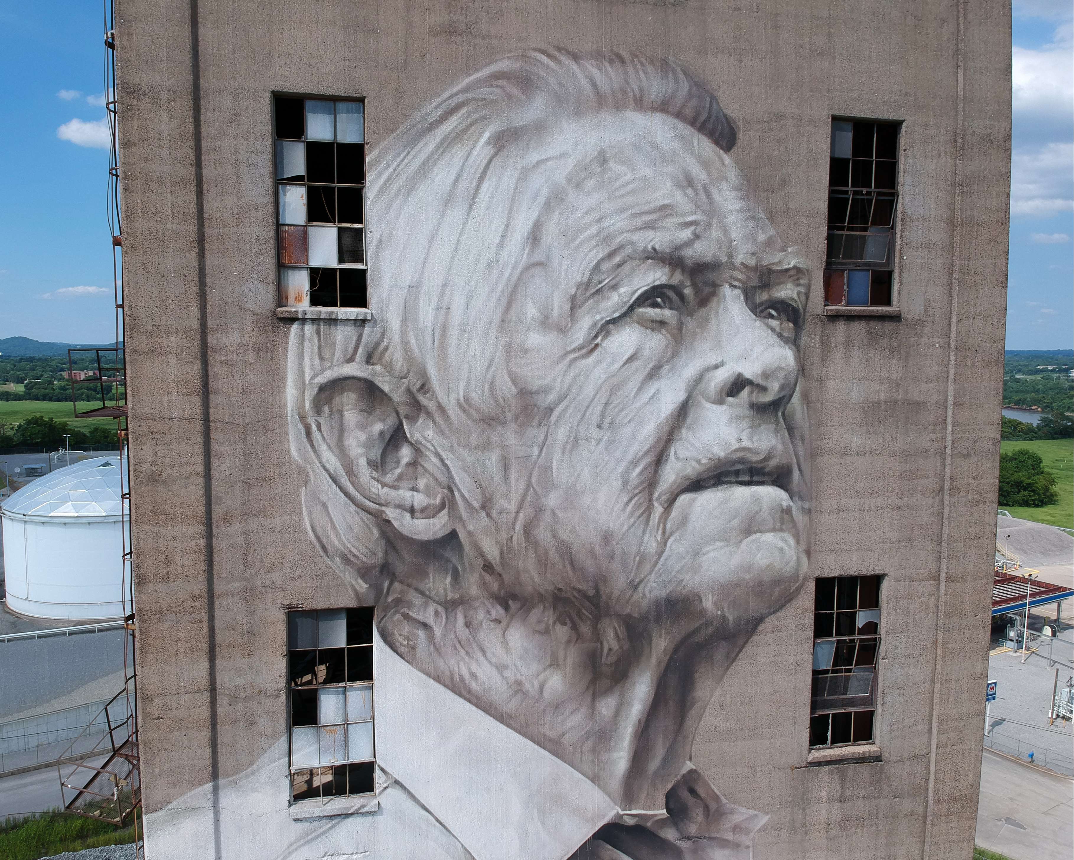 Close up drone picture Silo mural
